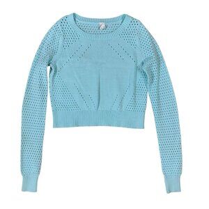 Lululemon Ivivva Aqua‎ Blue Knit Pullover 10 Crew Neck Eyelet Long Sleeve Top